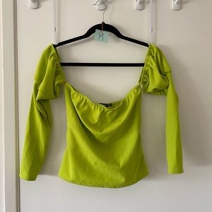 Green puffy sleeve long sleeve shirt